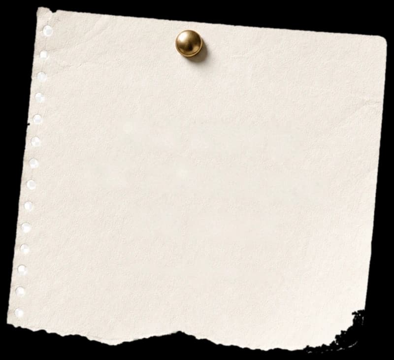 Torn perforated notebook page pinned to the wall
