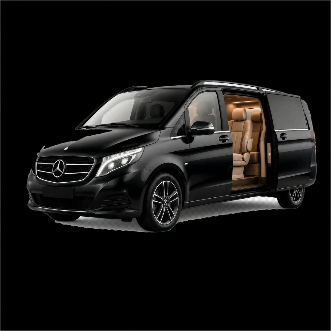 Black Mercedes Viano cut out, front three-quarter view
